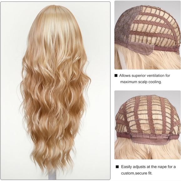Long Curly Blonde Wigs With Bangs 24 inches - Picture 4 of 5